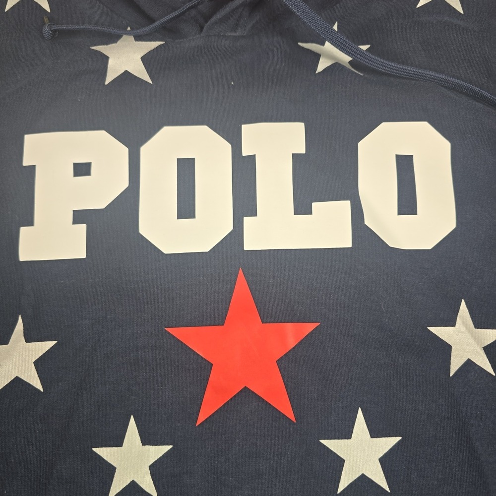 Polo Ralph Lauren Americana Hoodie Mens XL Blue Stars Red Hood Sweatshirt EUC - Picture 3 of 8